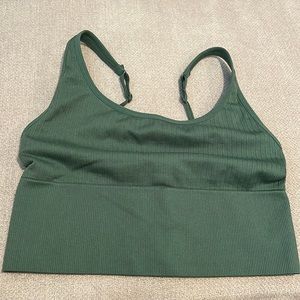 Victoria Secret Pink ribbed olive green sports bra cropped top